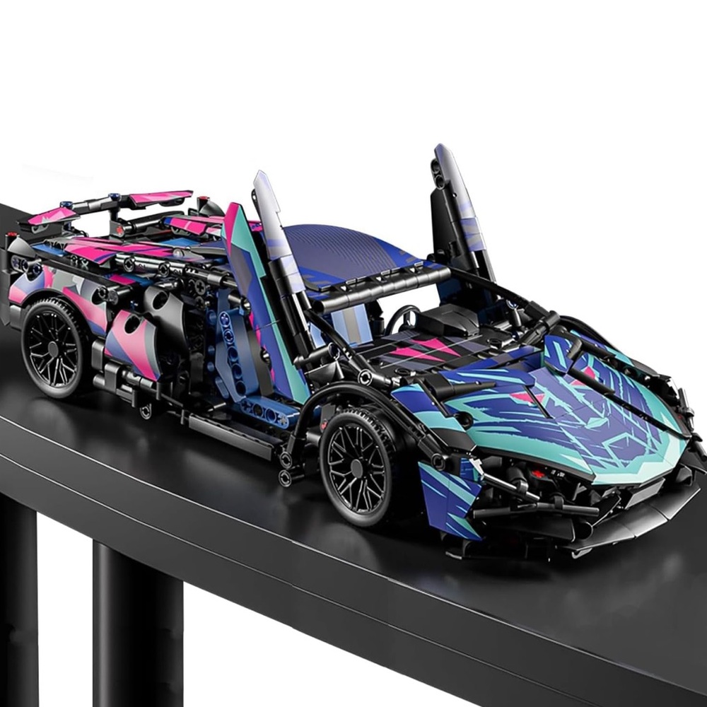 Vibrant Blue and Pink Racing Car Building Kit